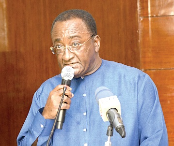 Dr Owusu Afriyie Akoto, Minister of Agriculture, delivering his opening address at the Accelerated Impacts Climate Research for Africa public seminar. Picture: EBOW HANSON